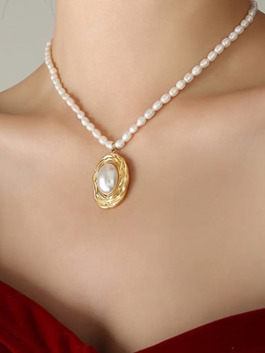 P1270 Gold Necklace 35+ 7cm Titanium Steel Imitation Pearl Vintage Geometric Earring and Necklace Set