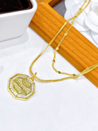H00725 Brass Cubic Zirconia Geometric Vintage Necklace