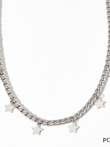 PCD475 Platinum Stainless steel Pentagram Trend Tassel Necklace