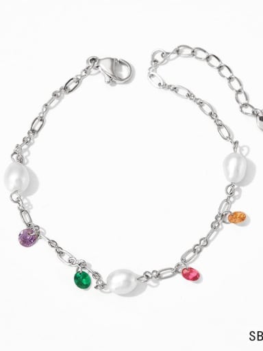 Geometric Trend Stainless steel Freshwater Pearl Anklet