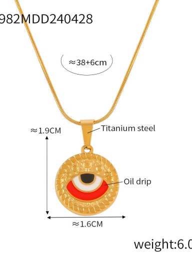 P1982 Gold Red Drop Oil Necklace Titanium Steel Enamel Evil Eye Vintage Necklace