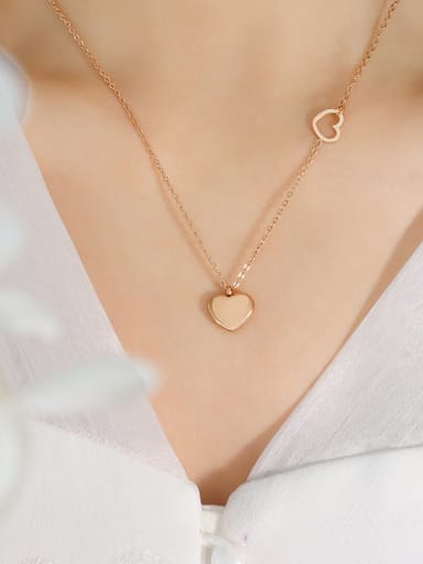 Rose Gold Peach Heart Necklace 41+ 5CM Titanium Steel Heart Minimalist Necklace