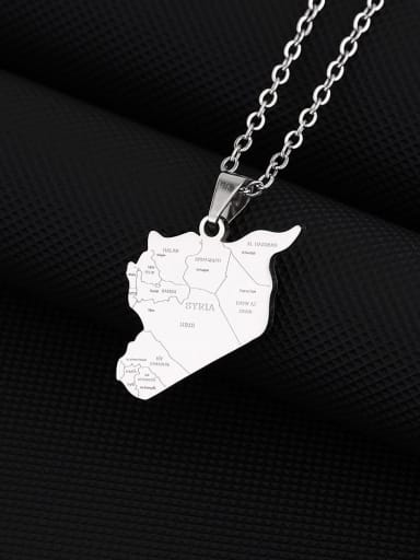 Steel colored necklace Titanium Steel Medallion Ethnic Map of Syria Pendant Necklace