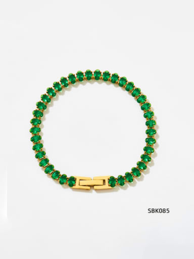 SBK085 Golden+ Green Stainless steel Cubic Zirconia Geometric Hip Hop Link Bracelet