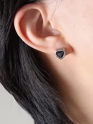 F073 black zircon Steel Earrings Titanium Steel Glass Stone Vintage Heart Earring and Necklace Set