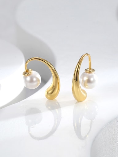 H01474 Gold Brass Imitation Pearl Geometric Dainty Stud Earring