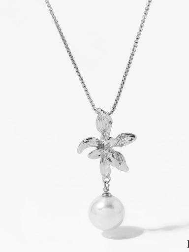 Silver necklace D1182 Trend Flower Stainless steel Imitation Pearl Earring and Necklace Set