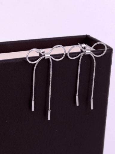 custom Titanium Steel Bowknot Tassel Minimalist Drop Earring