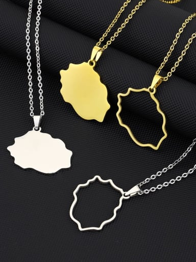 Titanium Steel Medallion Ethnic Smooth map of the island of Reunion Island in France Necklace
