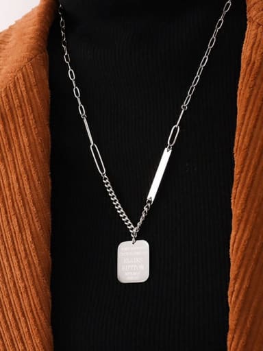 P164 Steel Necklace 49+ 5cm Titanium Steel  Minimalist Square Letter Pendant  Necklace