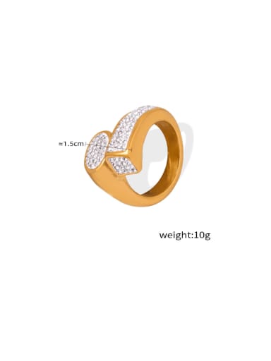 A116 Gold Ring Titanium Steel Rhinestone Irregular Geometric Vintage Band Ring
