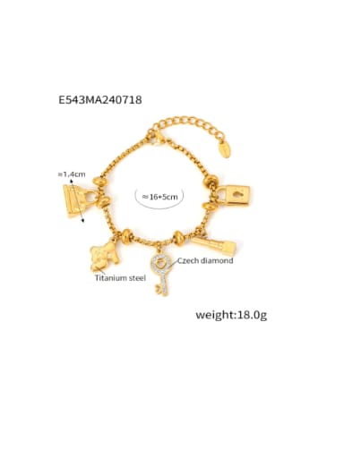 E543 Gold Bracelet Titanium Steel Cubic Zirconia Key Hip Hop Link Bracelet