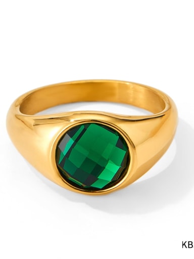 KBJ229 Golden Green Stainless steel Cubic Zirconia Geometric Trend Band Ring
