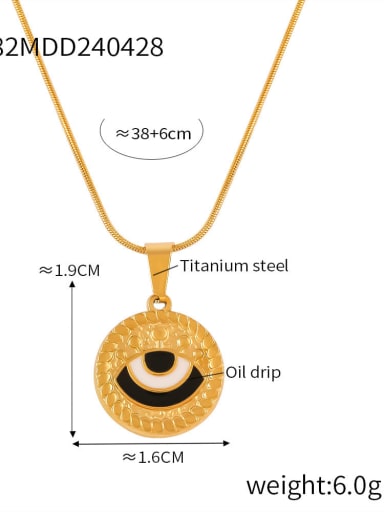 P1982 Gold Black Drop Oil Necklace Titanium Steel Enamel Evil Eye Vintage Necklace