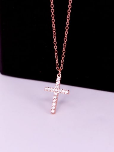 Rose gold Titanium Steel Cubic Zirconia Cross Minimalist Regligious Necklace