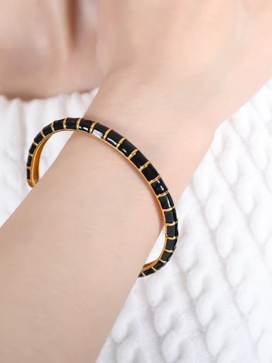 Z232 Black Drop Oil Gold Bracelet Titanium Steel Enamel Geometric Trend Cuff Bangle