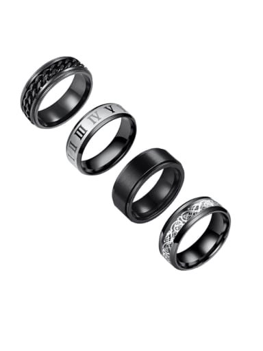 Set A Black Stainless steel Geometric Hip Hop Stackable Men'S Ring Set