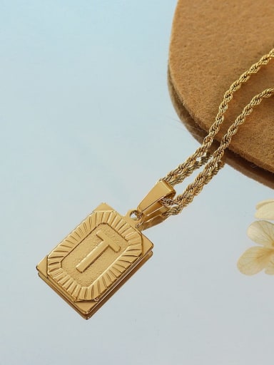 Titanium Steel Rectangle Minimalist Letter Pendant Necklace