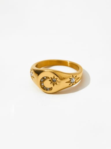 Star Moon Diamond Gold KBJ309 Stainless steel Geometric Vintage Band Ring