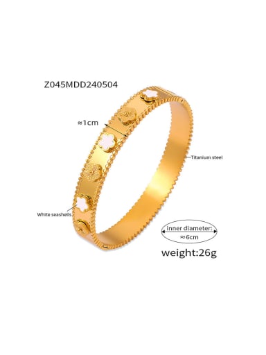 Z045 Gold White Sea Shell Bracelet Titanium Steel Acrylic Clover Vintage Band Bangle
