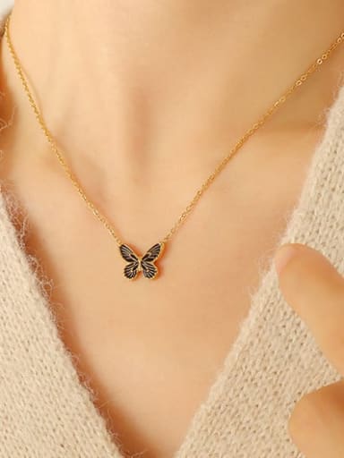 P720 gold necklace 40 +5cm Titanium Steel Enamel Butterfly Minimalist Necklace