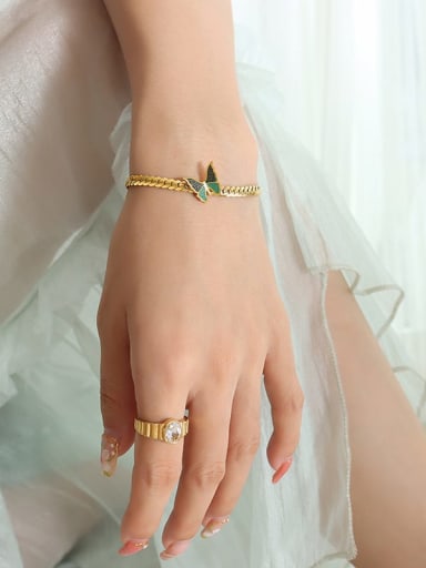 E356 gold bracelet 15 +5cm Dainty Butterfly Titanium Steel Enamel bracelet anklet jewelry set