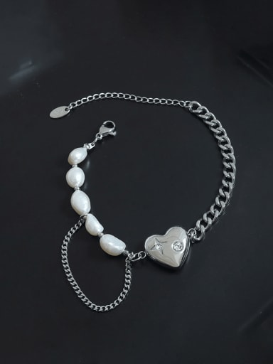 E368 steel  bracelet 17 +5cm Titanium Steel Freshwater Pearl Vintage Heart Bracelet and Necklace Set