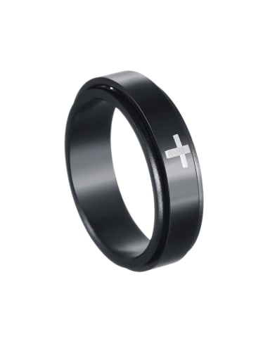 black Titanium Steel Cross Minimalist Laser Men's Turning Ring