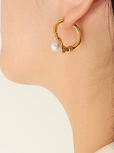 F066 gold imitation pearl earrings Titanium Steel Imitation Pearl Geometric Minimalist Stud Earring