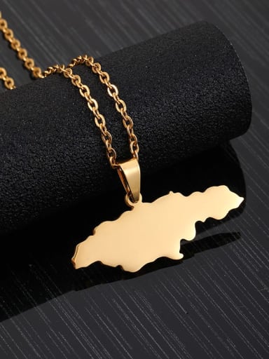 Golden glossy row Stainless steel Medallion Hip Hop Jamaica Map Pendant Necklace