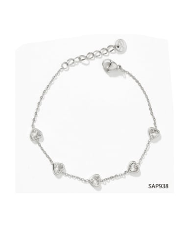 Stainless steel Cubic Zirconia Heart Minimalist Link Bracelet