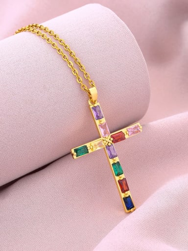 A style Brass Cubic Zirconia Cross Trend Regligious Necklace