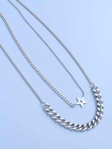 Steel double necklaces Titanium 316L Stainless Steel Geometric Hip Hop Multi Strand Necklace with e-coated waterproof