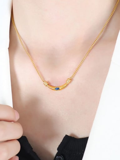 Gold Lapis lazuli necklace 40 +5cm Titanium Steel Natural Stone Geometric Vintage Necklace
