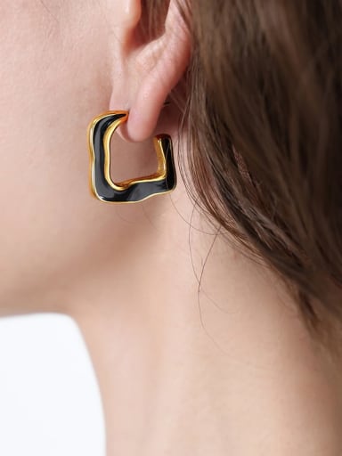 F825 Gold Earrings Titanium Steel Enamel Geometric Trend Stud Earring