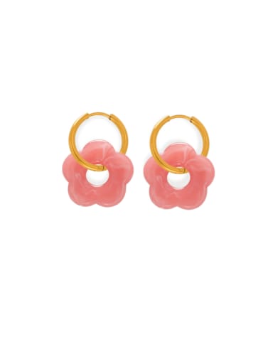 MYTXF107 Pink Earrings Brass Resin Flower Minimalist  Earring and Necklace Set