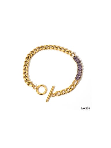 SAK851 Gold Bracelet +Purple Stainless steel Cubic Zirconia Geometric Hip Hop Link Bracelet
