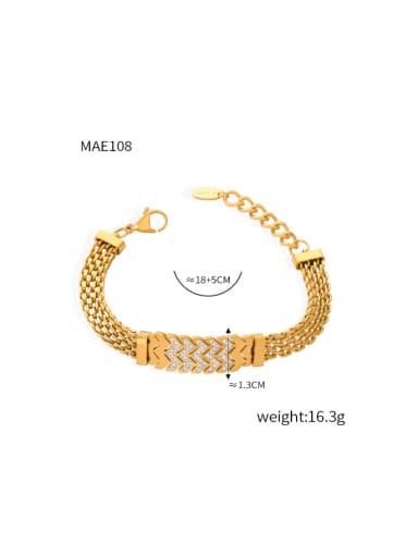 E108 Gold Bracelet Titanium Steel Cubic Zirconia Geometric Hip Hop Lariat Necklace