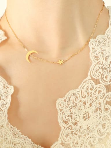 P531 gold necklace 40+ 5cm Titanium Steel Minimalist Moon Bracelet and Necklace Set