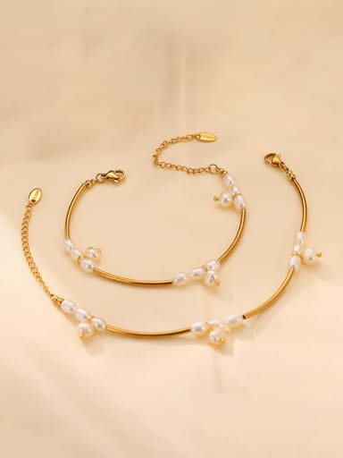 custom Stainless steel Imitation Pearl Minimalist Irregular Bracelet and Necklace Set