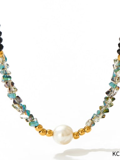 KCD824 Gold Black Stainless steel Freshwater Pearl Geometric Trend Beaded Necklace