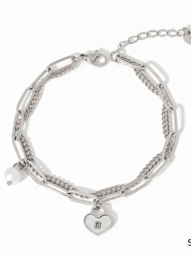 SAP788 Platinum Stainless steel Freshwater Pearl Heart Trend Link Bracelet
