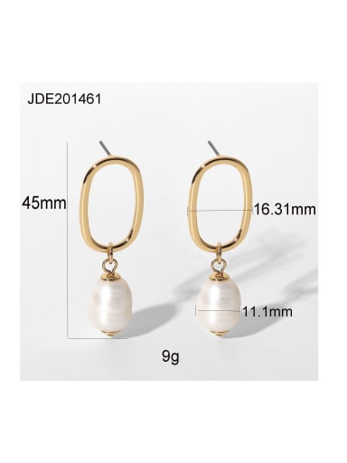 JDE201461 Stainless steel Freshwater Pearl Geometric Trend Drop Earring