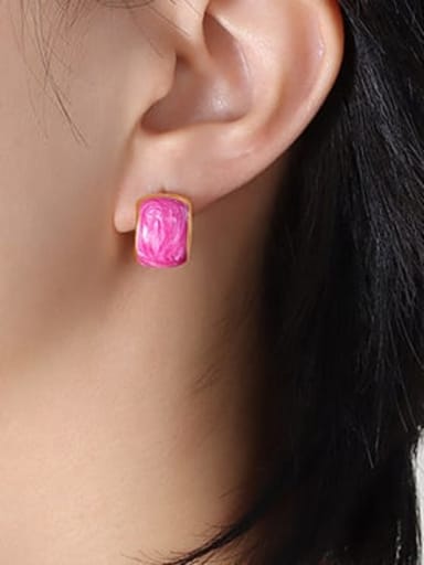 F076 rose red Earrings Titanium Steel Enamel Geometric Minimalist Stud Earring