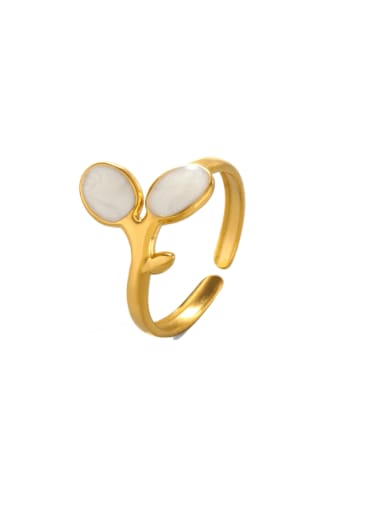Golden Leaf Ring White Stainless steel Enamel Leaf Hip Hop Band Ring