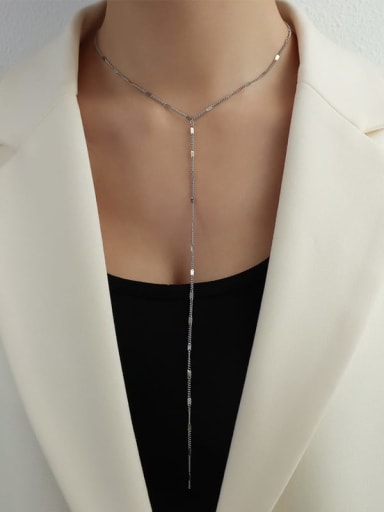 Long steel Titanium 316L Stainless Steel Tassel Minimalist Lariat Necklace with e-coated waterproof