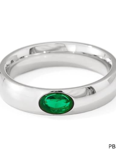 PBJ239 Platinum Green Stainless steel Cubic Zirconia Geometric Trend Band Ring