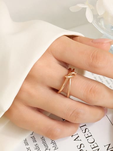 A050 Rose Gold Ring No.7 Titanium Steel Minimalist Double Layer Line Knot Ring and Bangle Set
