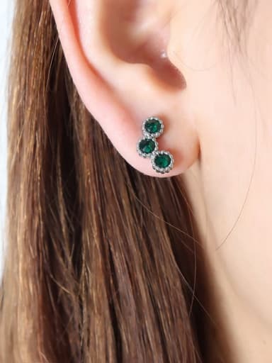 F744 Steel Green Crystal Earrings Titanium Steel Cubic Zirconia Geometric Dainty Stud Earring