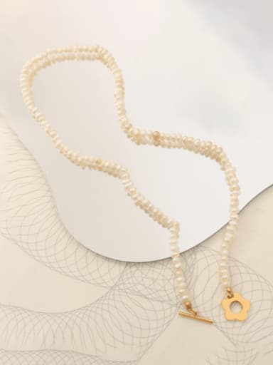 P630 gold necklace 37cm Titanium Steel Imitation Pearl  Minimalist Flower Bracelet and Necklace Set